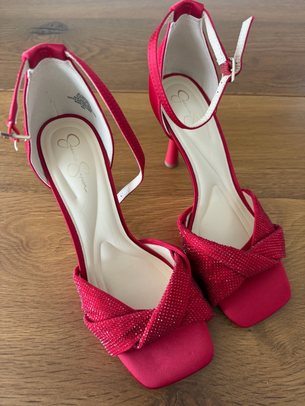 Jessica Simpson Sparkly Red Knotted Ankle-Strap Heels